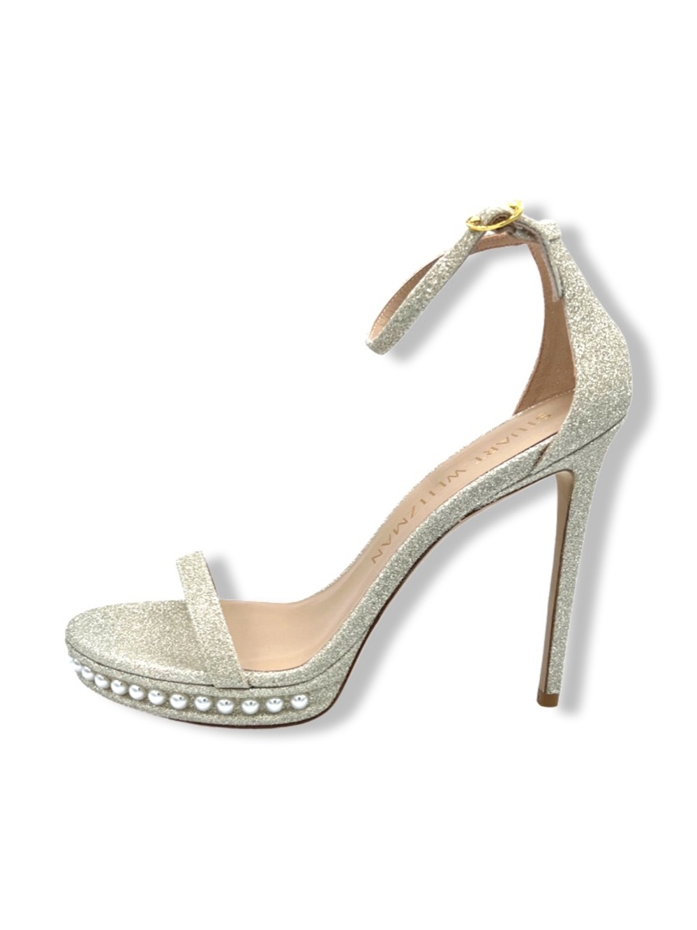 Stuart Weitzman Glitter Pearl-Trim Ankle Strap Stiletto Sandal New W/ box SZ 10